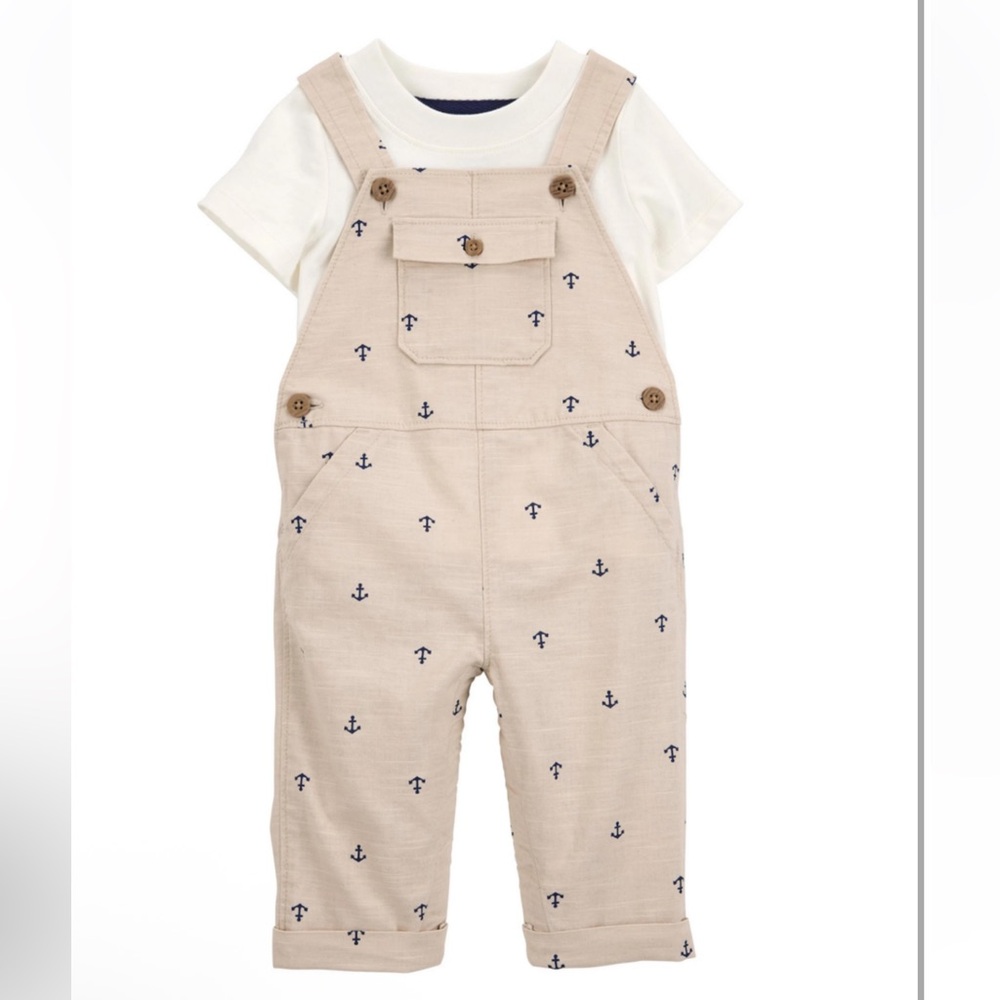 Carter's Beige Overalls with Navy Anchor Print